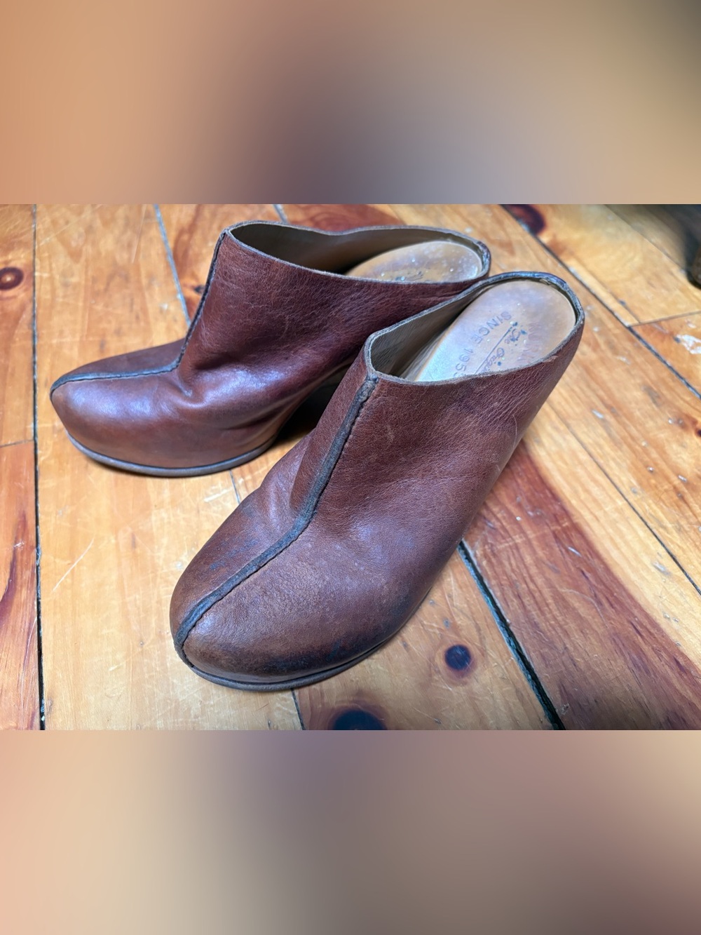 Kork-Ease Sagano Brown Leather Platform Mule Clogs
